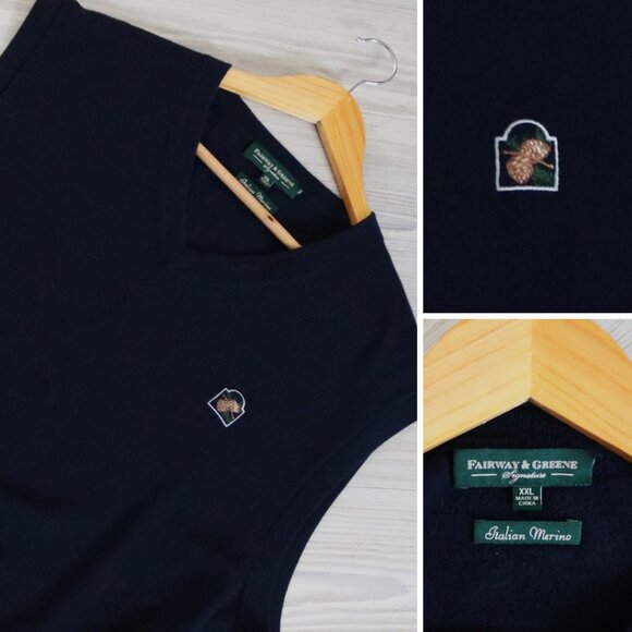 Monterey Peninsula Country Club Men's 2XL Navy Golf Vest Italian Merino Wool F&G